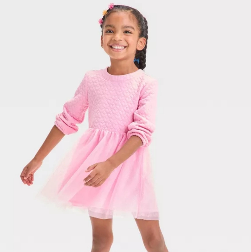 Girl's Long Sleeve Heart Tulle Dress 